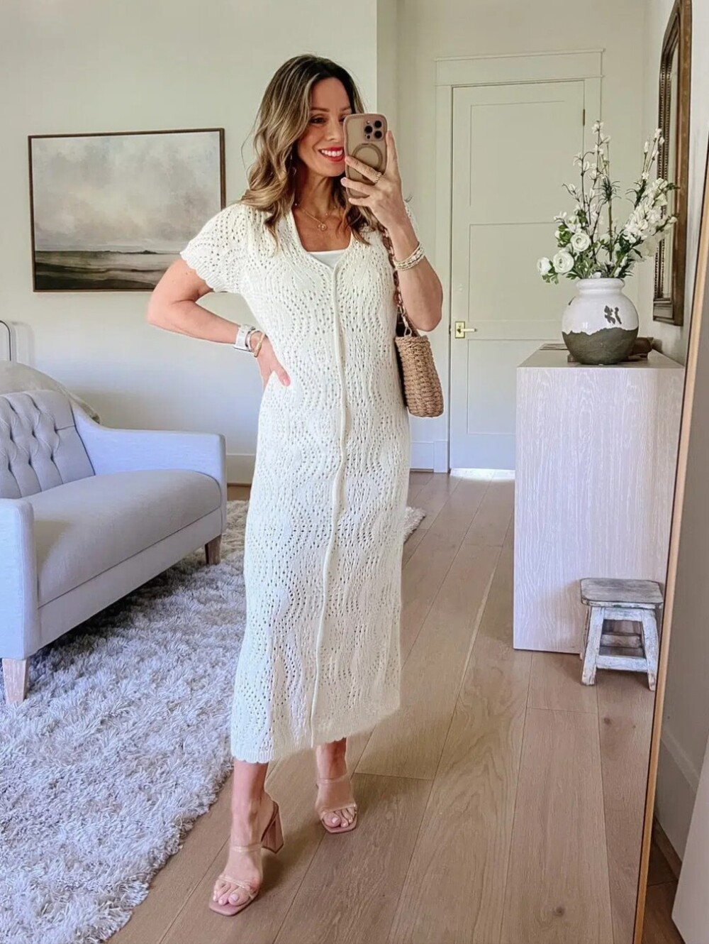 Universal Thread cream pointelle knit midi dress Size Small